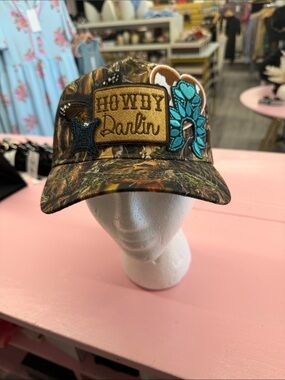 Howdy Darlin Camo Baseball Cap with Turquoise Accents